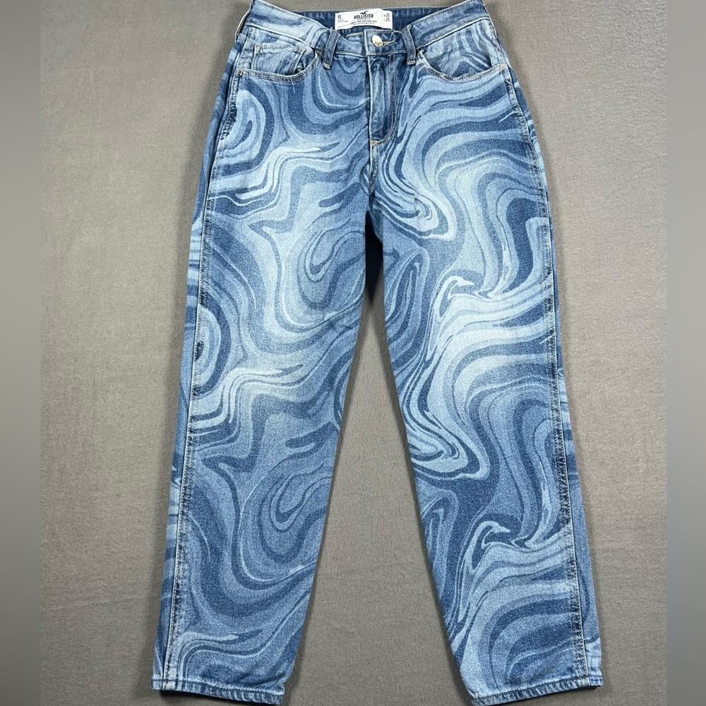 Hollister Curvy High Rise Mom Jeans Blue Marble Swirl Size 25x25